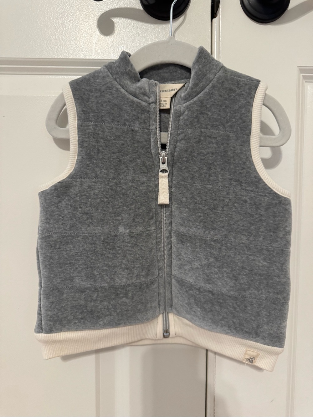 Burt's Bees Baby Gray and Cream Zip-Up Velour Vest